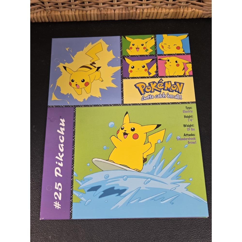 Vintage Pokemon School Folder 2 Pocket 1999 Pikachu Raichu 25 26 Nintendo HTF!
